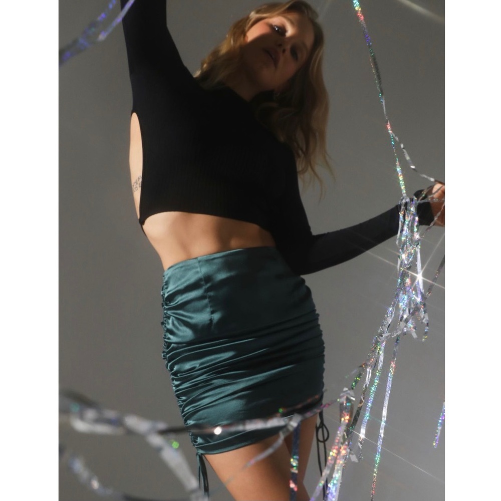 UO Satin Samantha Cinched Mini Skirt